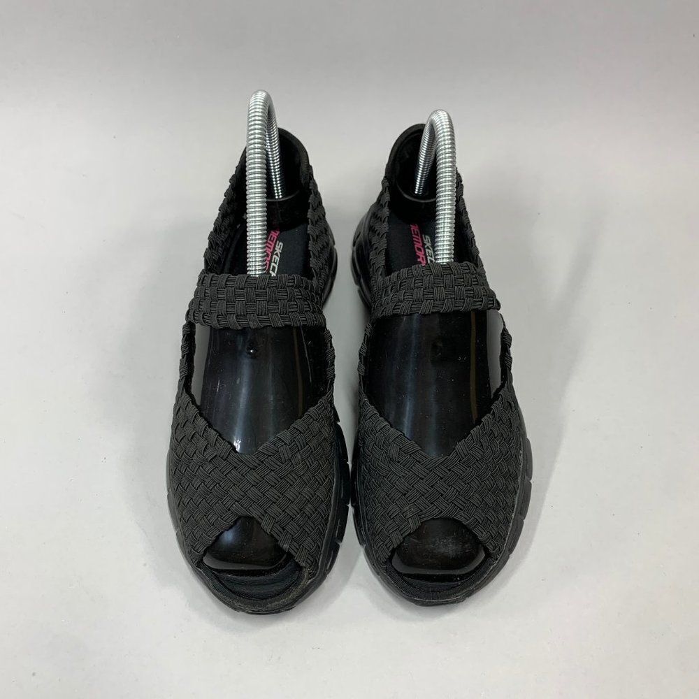 Skechers Open Toe Sandals Women's 6.5 Black Woven Slip On Peep Toe Shoes - Picture 3 of 11